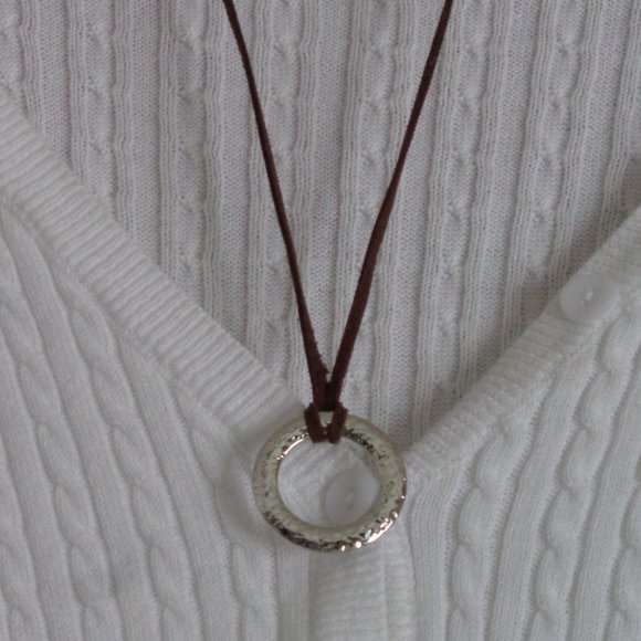 Gabriel & Co. Hammered Silver Tone Pendant with Suede Strap - Picture 2 of 6